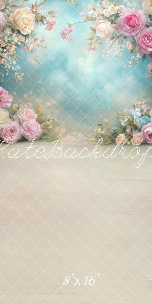 Kate Sweep Spring Floral Soft Pastel Roses Backdrop Designed by Lidia Redekopp