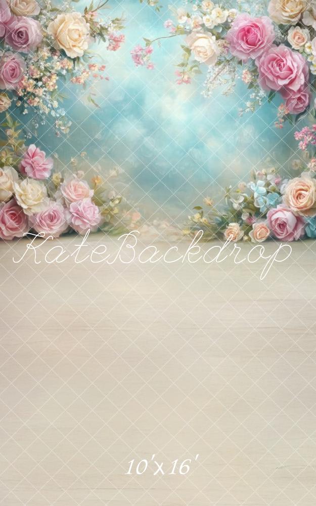 Kate Sweep Spring Floral Soft Pastel Roses Backdrop Designed by Lidia Redekopp