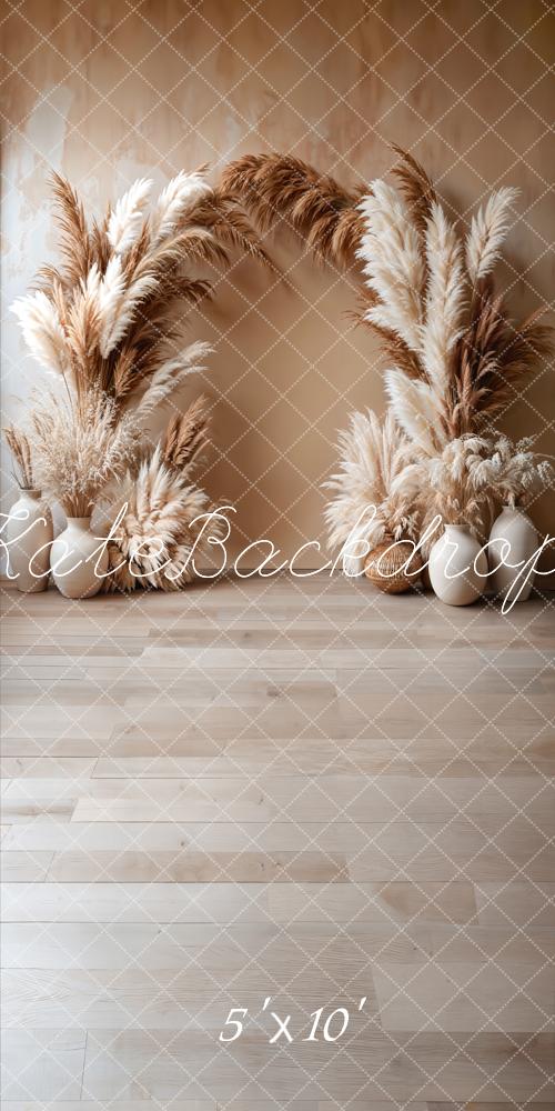 Kate Sweep Boho Floral Arch Beige Backdrop Designed by Emetselch