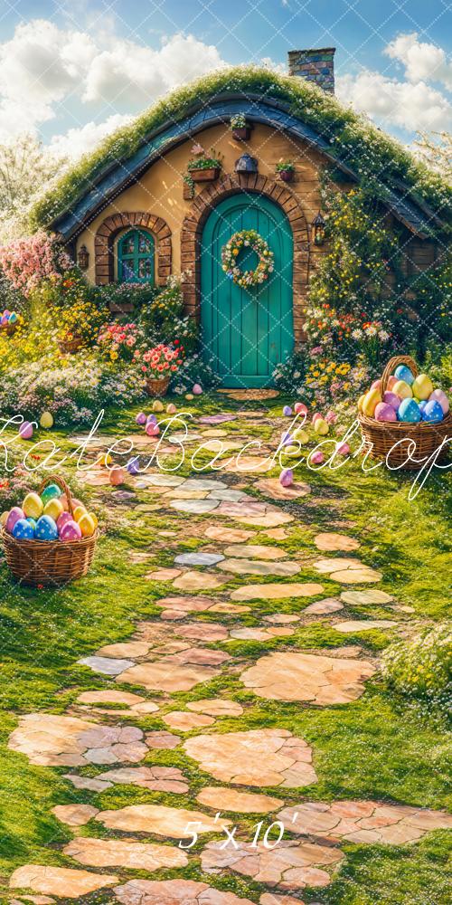 Kate Sweep Easter Spring House Eggs Path Backdrop Designed by Emetselch