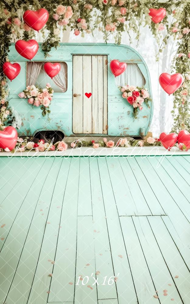 Fondo Verde de Corazón de Camper de San Valentín Diseñado por Patty Robert