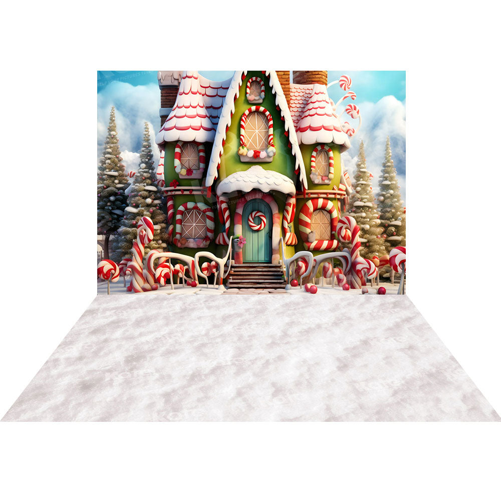 Kerst Verbazingwekkend Huis Achtergrond + Witte Winter Sneeuw Vloer Achtergrond