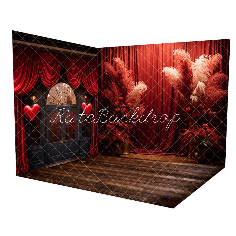 Lightning Deal #3 Kate Valentine's Day Red Rose Curtain Room Set