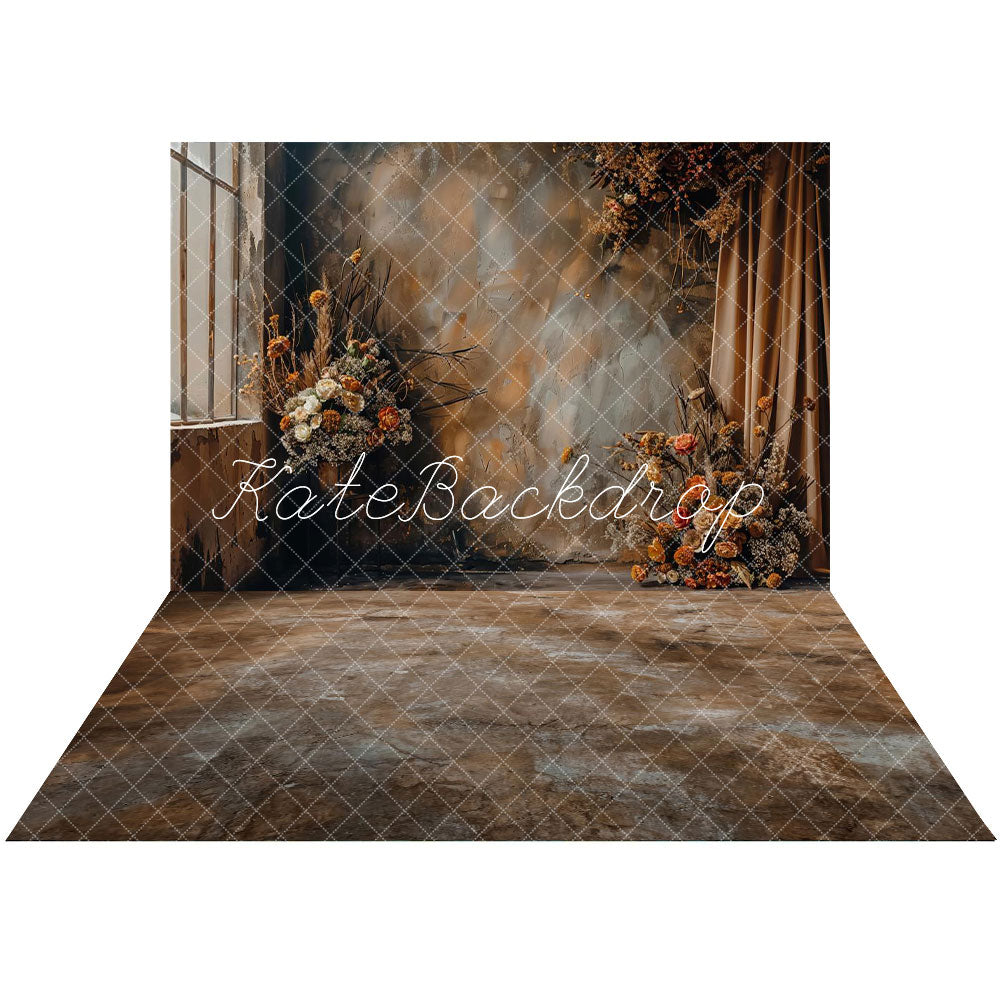 Kate Boho Abstract Dark Brown Indoor Floral Curtain Wall Backdrop+Abst