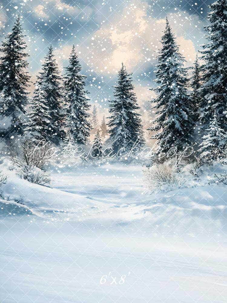 Kate Winter Snowy Pine Trees Backdrop Designed by Emetselch