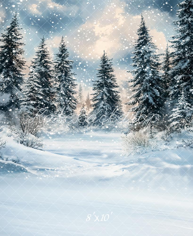 Kate Winter Snowy Pine Trees Backdrop Designed by Emetselch