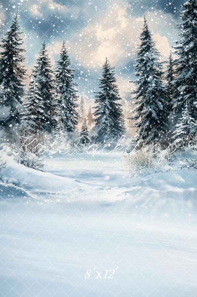 Kate Winter Snowy Pine Trees Backdrop Designed by Emetselch