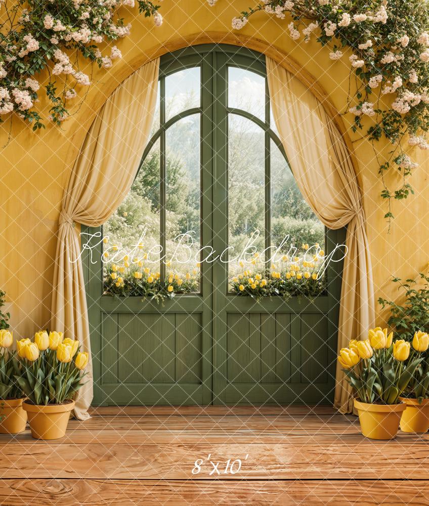 Kate Spring Floral Arch Door Yellow Backdrop Designed by Emetselch