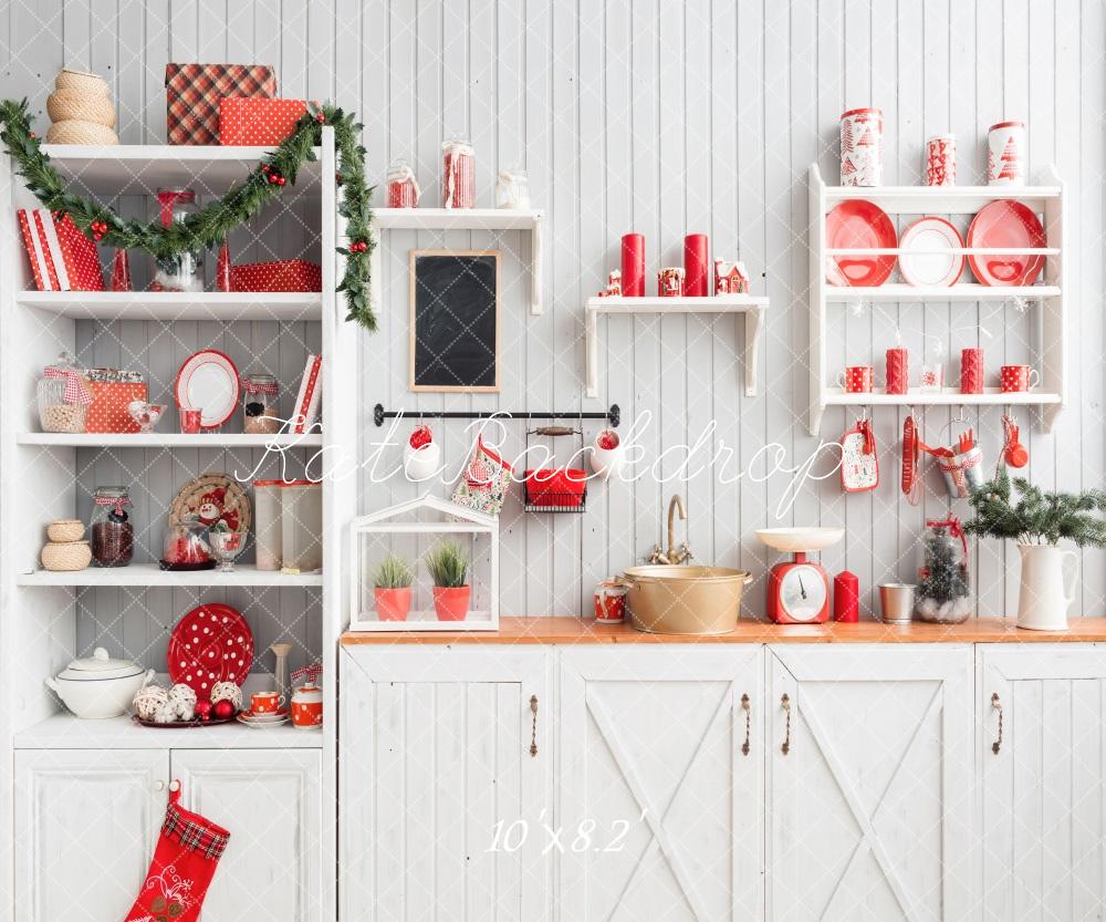 Kate Christmas Kitchen Backdrop White Wall for Photography