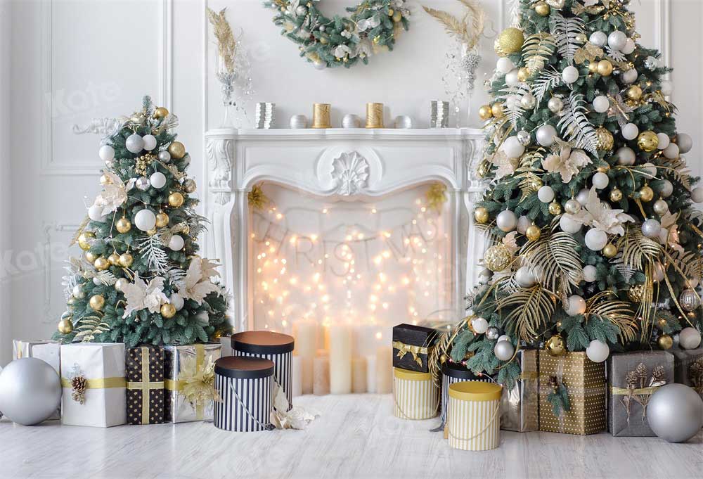 RTS Kerst Witte Kamer Pinetrees Geschenken Decoratie Achtergrond voor Fotografie