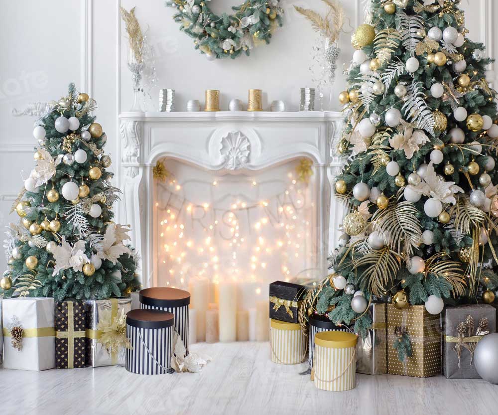 RTS Kerst Witte Kamer Pinetrees Geschenken Decoratie Achtergrond voor Fotografie