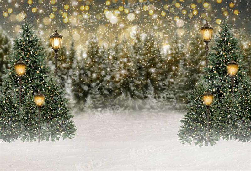 Kate Christmas Snow Forest Lights Backdrop for Photography