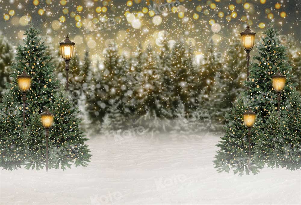 Natale luci nella foresta di neve per la fotografia con sfondo in pile