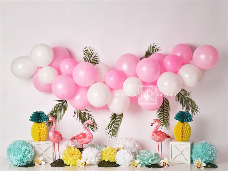 RTS Kate Balloons Flowers Flamingo Summer Backdrop for Photography Designed by Mandy Ringe Photography