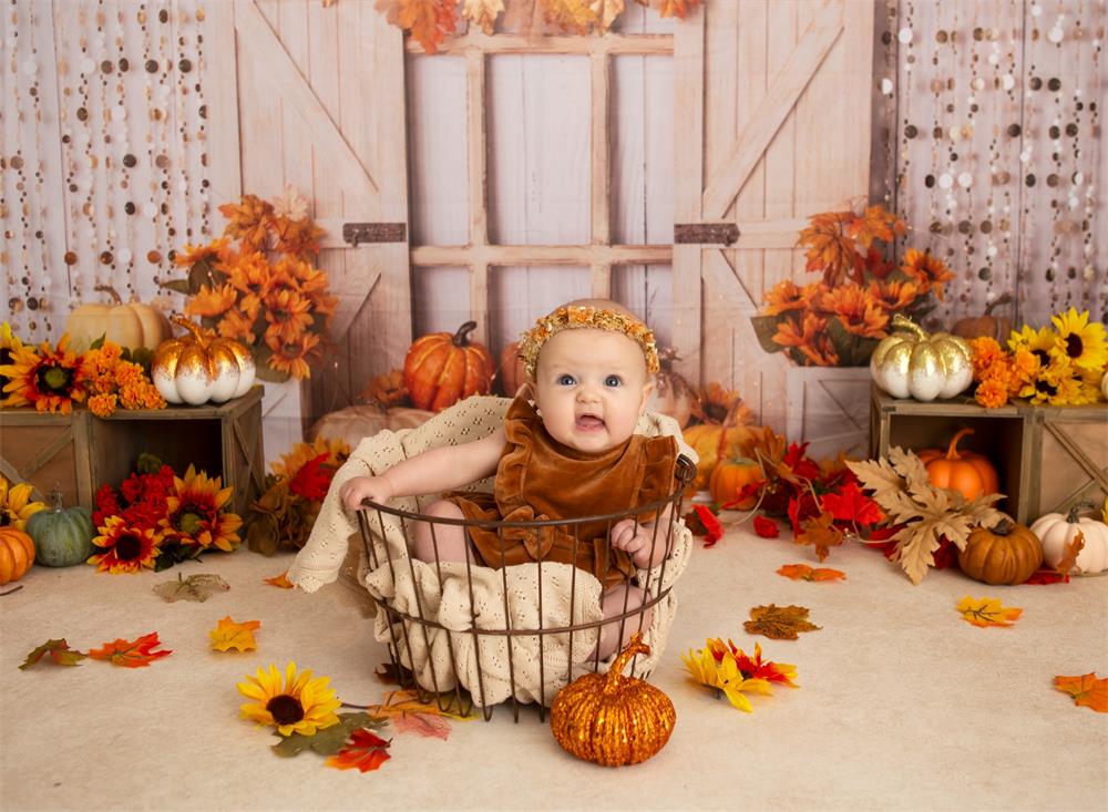 Kate Fall Pumpkin Backdrop Barn Door Designed by Emetselch