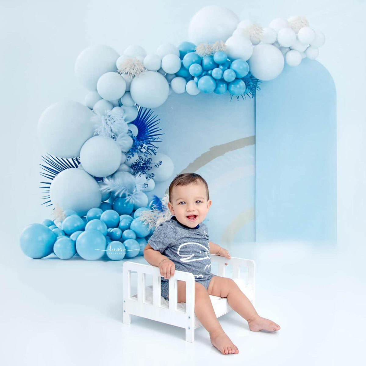 Kate Birchy Blue Balloons First Birthday Backdrop Designed by Arica Ki