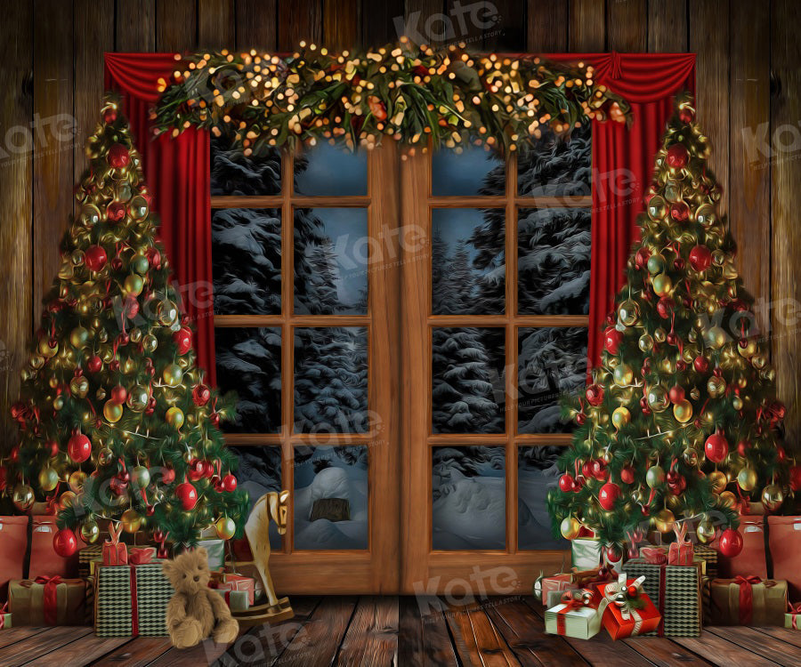 Sfondo Natale RTS Finestra Vintage Albero in Legno per Fotografia