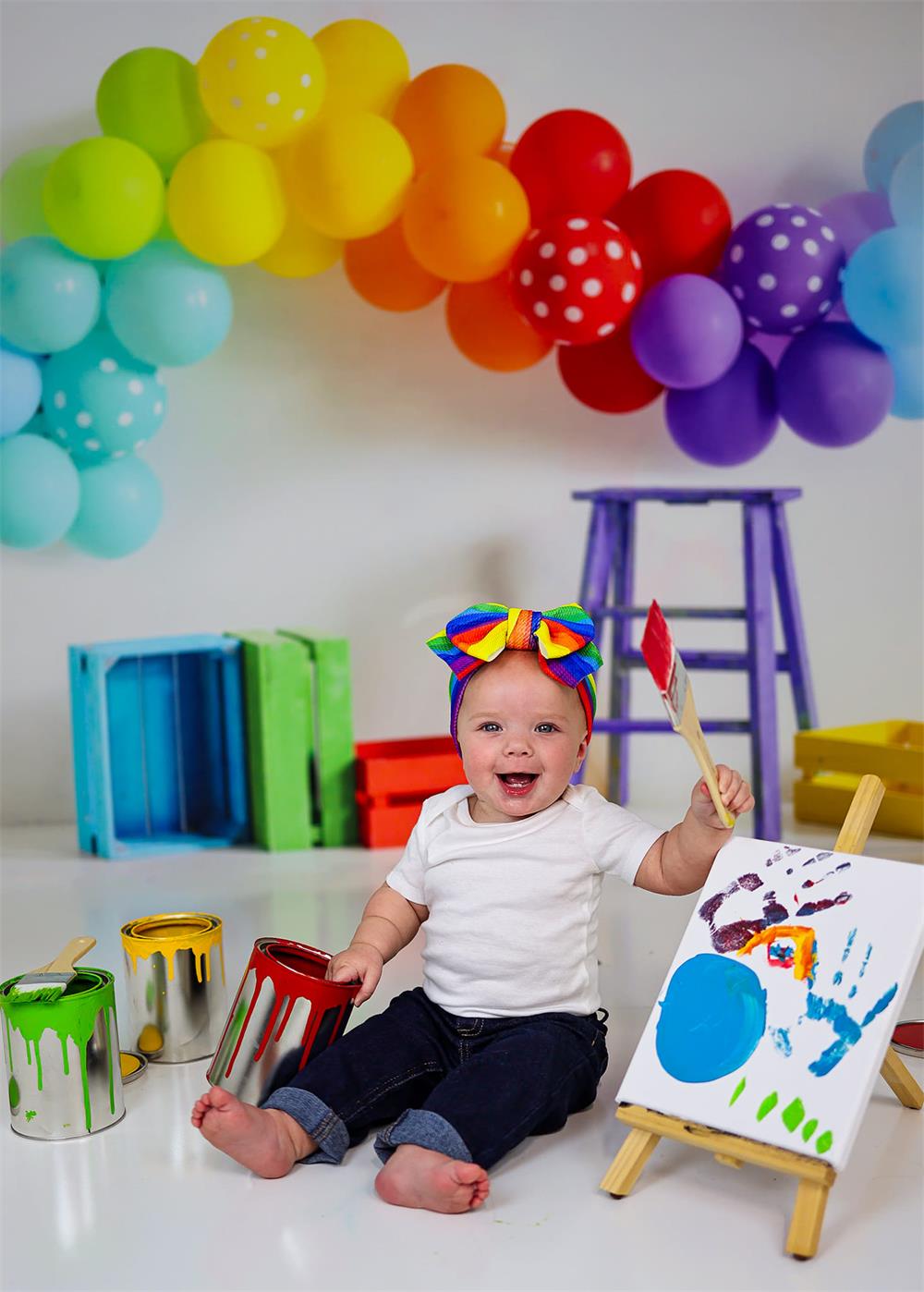 Colorful Balloons Birthday Stair Backdrop Disegnato da Emetselch