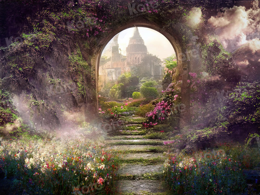 RTS Spring Magic Flower Garden Castle Backdrop per la fotografia