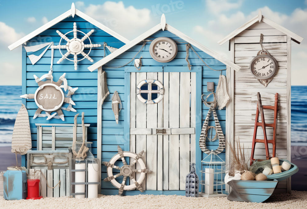 Seaside Nautical Zomer Blauwe Huis Achtergrond Ontworpen door Chain Photography