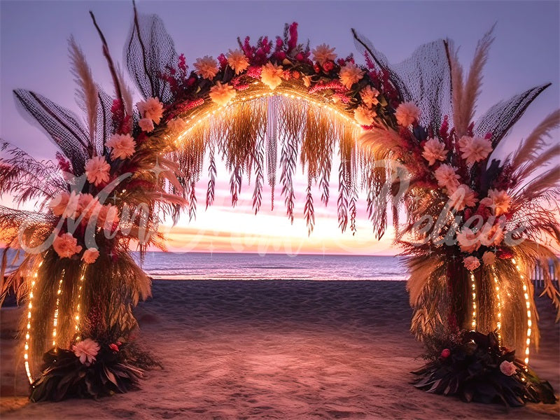 Pittorell Beach Sunset Glowing Arch Backdrop Disegnato da Mini MakeBelieve