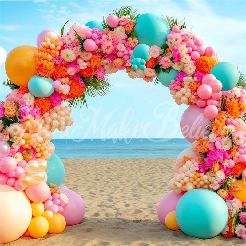 Kate Summer Bright Beach Balloon Floral Arch Backdrop for Photography