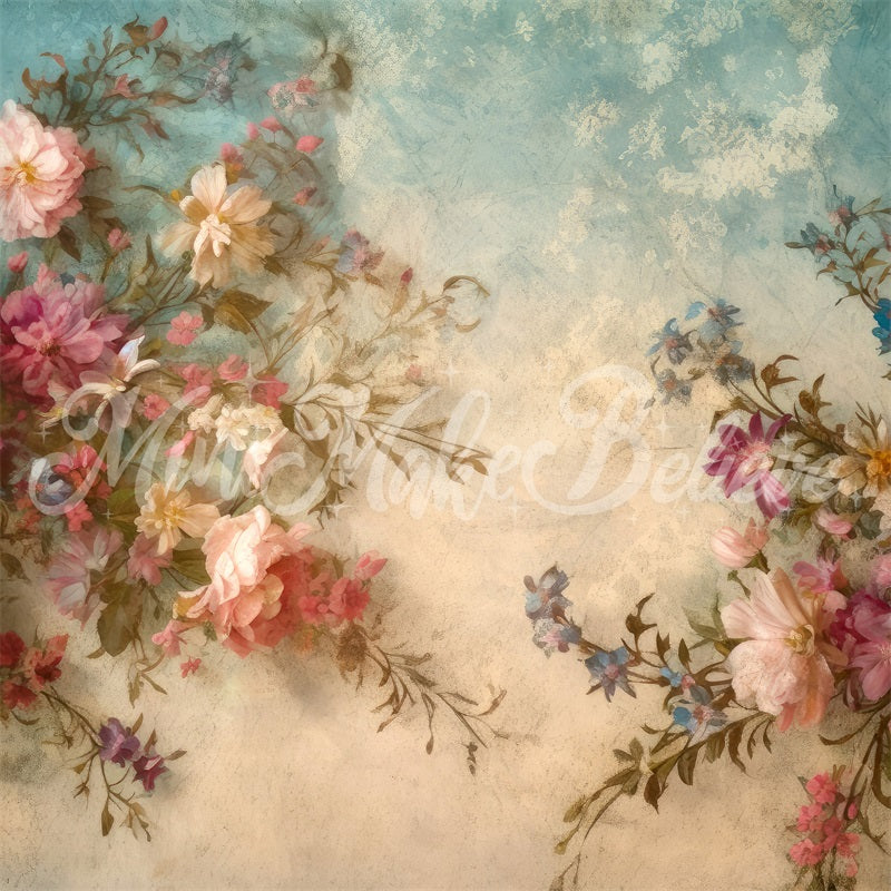 Fijne kunst florale vintage retro bloemen schilderij achtergrond ontworpen door Mini MakeBelieve