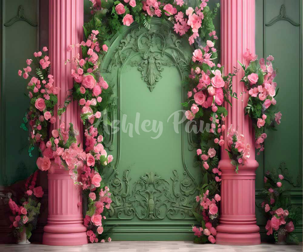 Modepoppenhuis met bloemenachtergrond, ontworpen door Ashley Paul