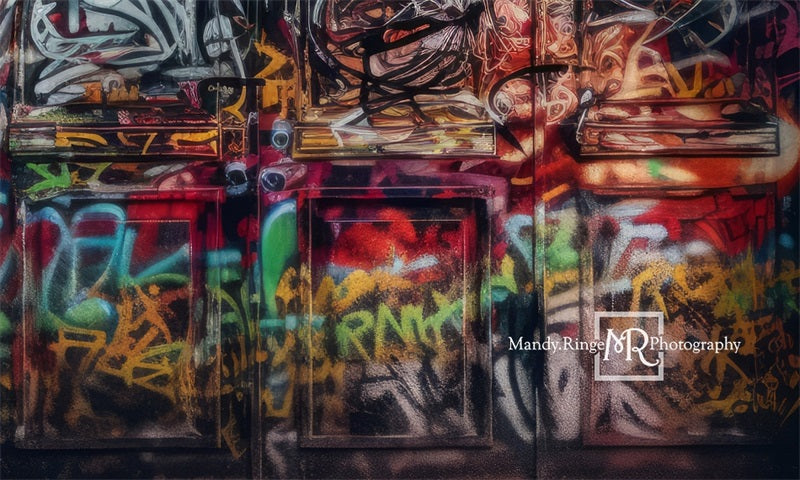 Kleurrijke Graffiti Muur met Deur Achtergrond Ontworpen door Mandy Ringe Fotografie