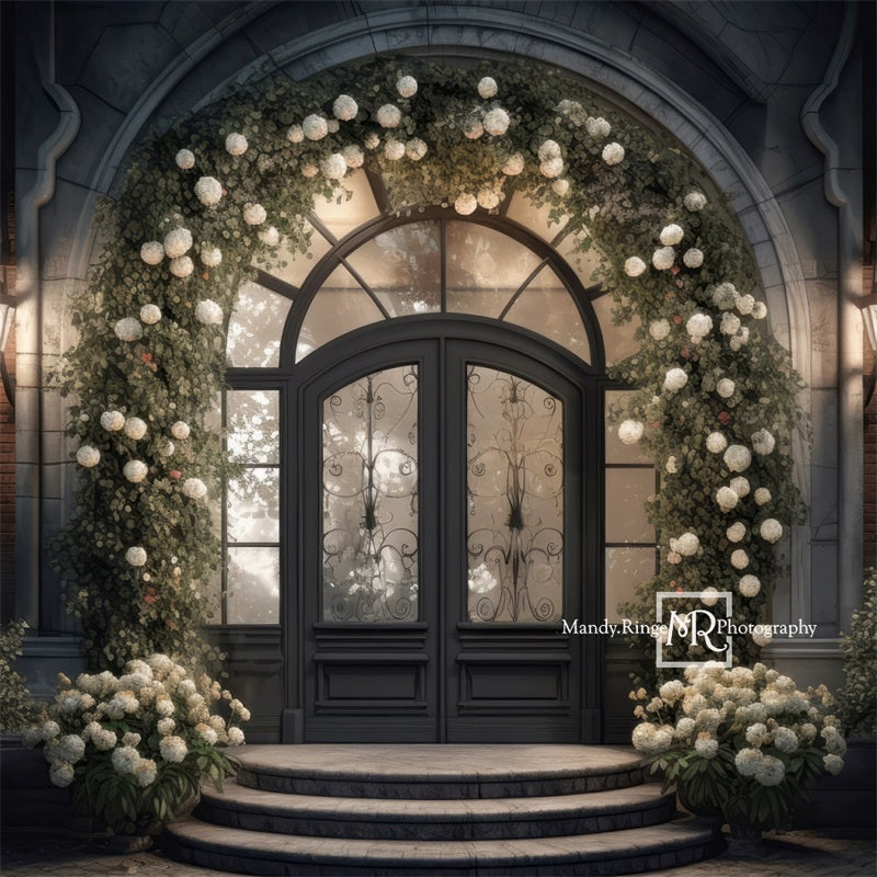 Kate Front Door with Hydrangea Flower at Night Backdrop Designed by Mandy Ringe Photography