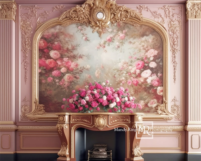 Kate Pink and Gold Floral Victorian Fireplace Backdrop Designed by Man