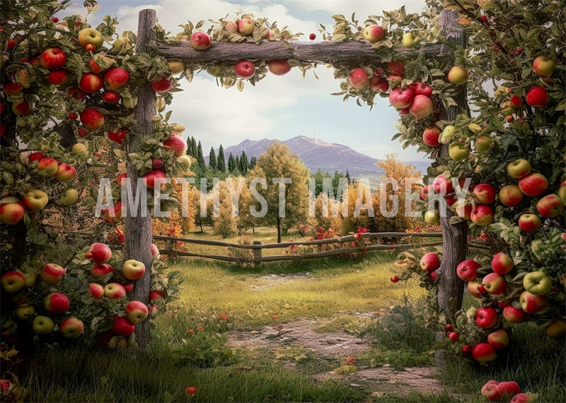 Sfondo della fattoria a forma di mela per l'estate/autunno progettato da Angela Miller