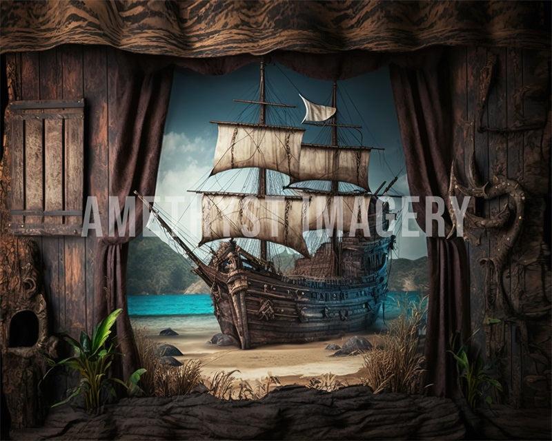 Veliero pirata Ahoy Boat Summer Backdrop progettato da Angela Miller