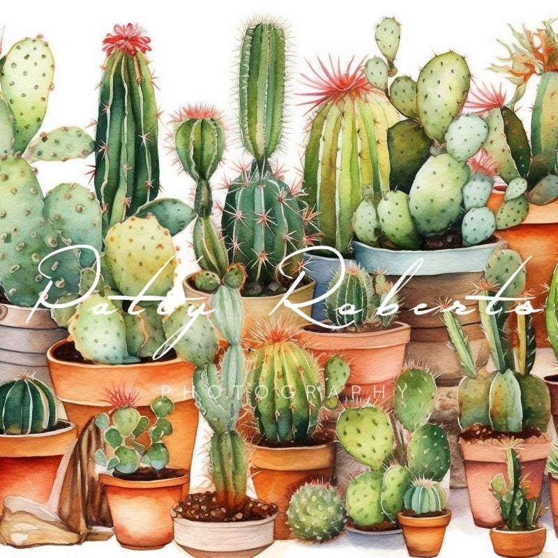 Sfondo con cactus colorati estivo disegnato da Patty Robert