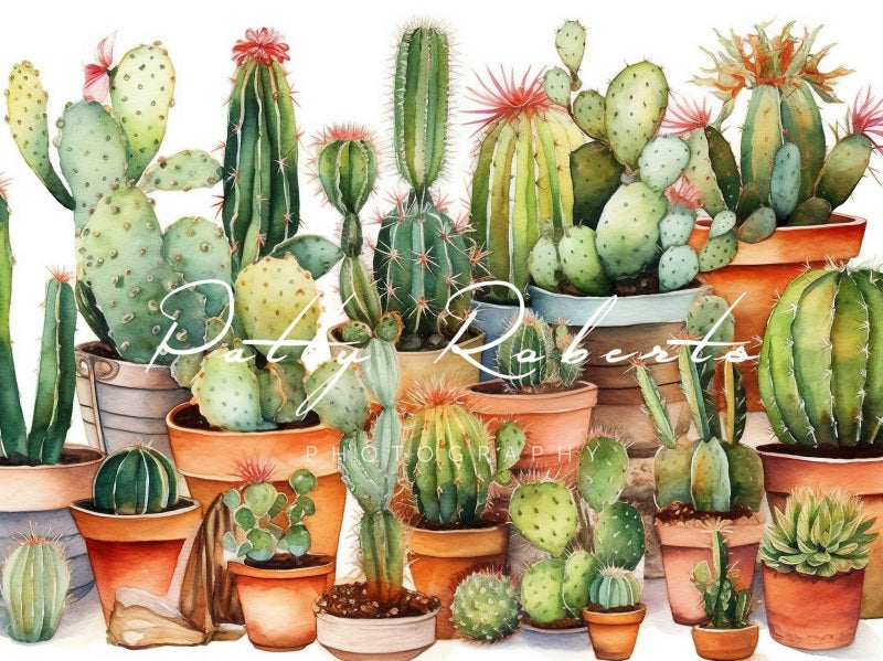 Kate Summer Watercolor Cactuses Backdrop Designed by Patty Robert