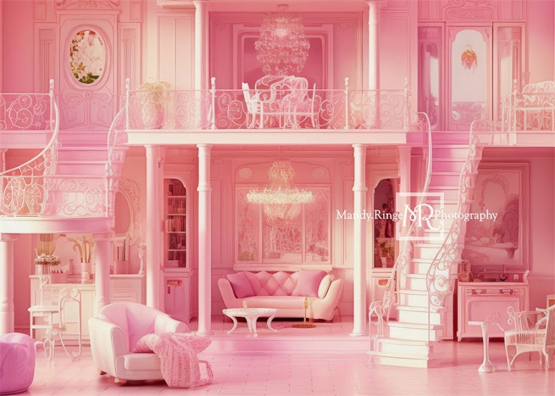 Sfondo per ambientazione di lussuosa casa delle bambole rosa creato da Mandy Ringe Photography