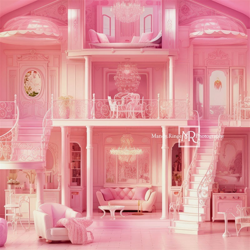 Sfondo per ambientazione di lussuosa casa delle bambole rosa creato da Mandy Ringe Photography