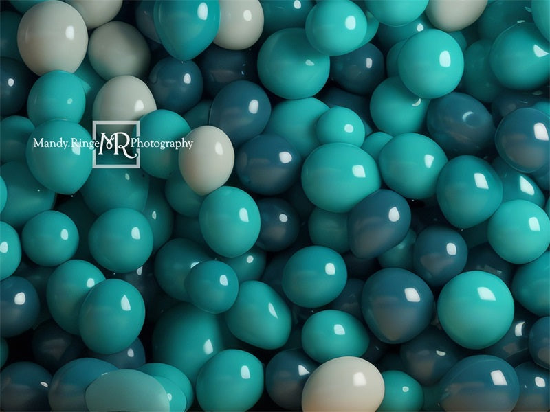 Shades of Teal Balloon Wall Backdrop Ontworpen door Mandy Ringe Photography