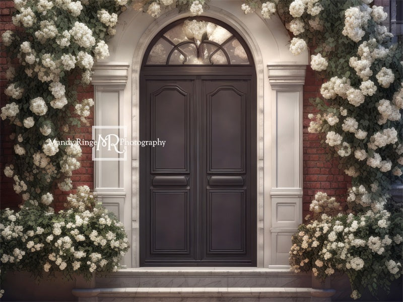 Kate White Flower Arch with Front Door Backdrop Designed by Mandy Ringe Photography