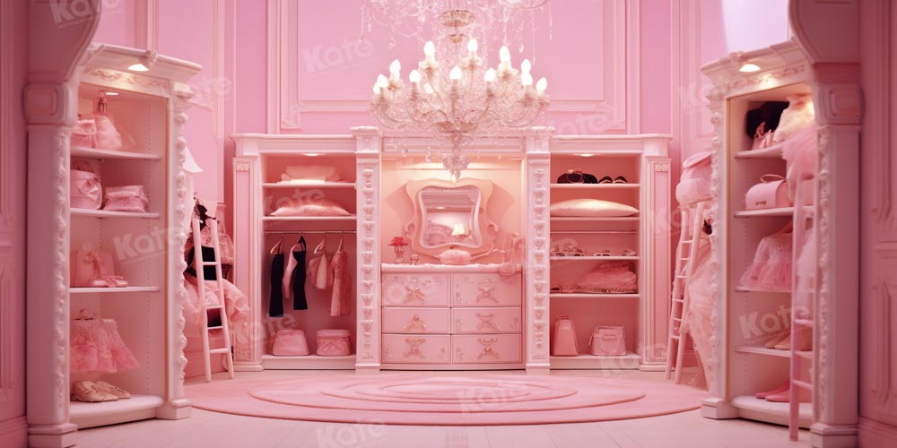 Principessa Fashion Doll Fantasy Pink Room Wardrobe Backdrop Progettato da Chain Photography