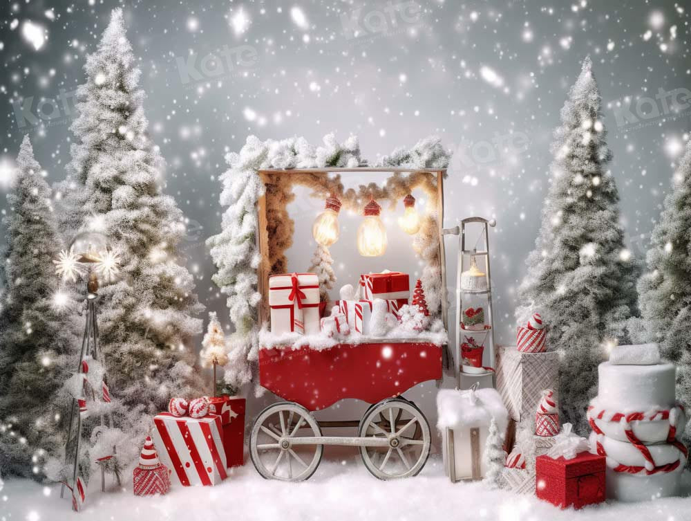 RTS Kerst Winter Geschenkdozen Trolley Sneeuw Achtergrond Ontworpen door Chain Photography