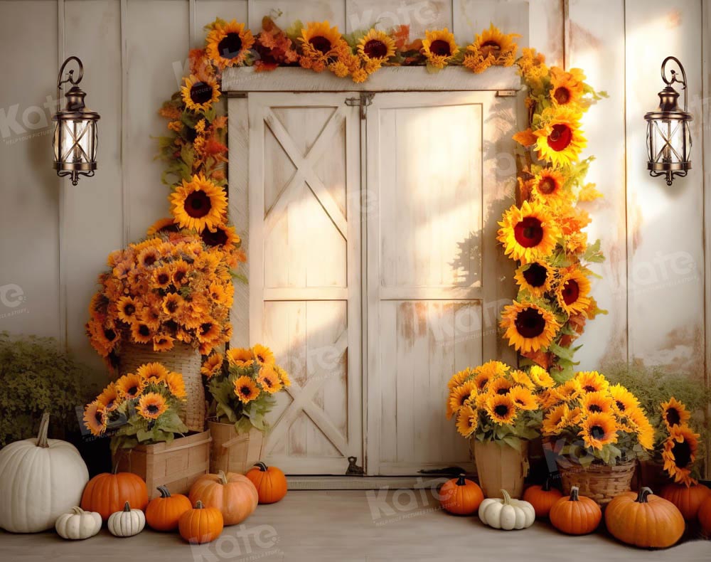 Autumn Sunflower Pumpkin Barn Sun Backdrop Progettato da Chain Photography