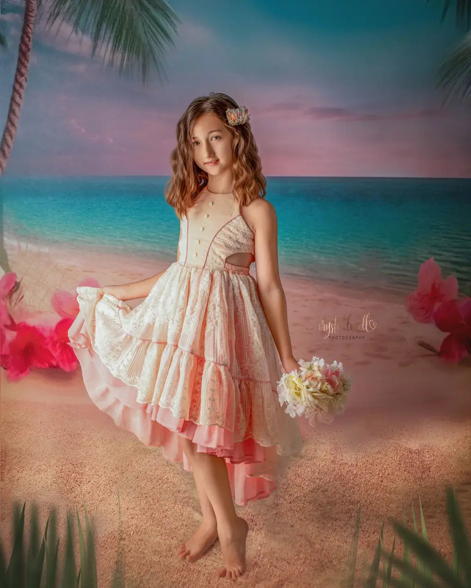 Kate Summer Sea Pink Sand Beach Backdrop Designed by Chain Photography