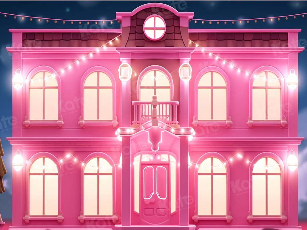 Modepop fantasie roze huis lichtachtergrond ontworpen door Chain Photography