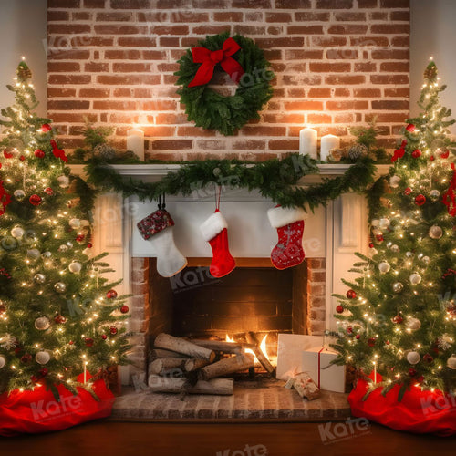 Kate Christmas Fireplace Socks Tree Backdrop For Photography