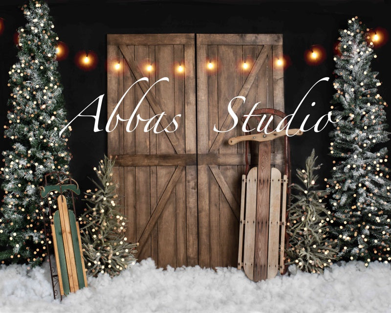 Kate Christmas Barn Door With Sleds Aand Lights Backdrop Designed by Abbas Studio