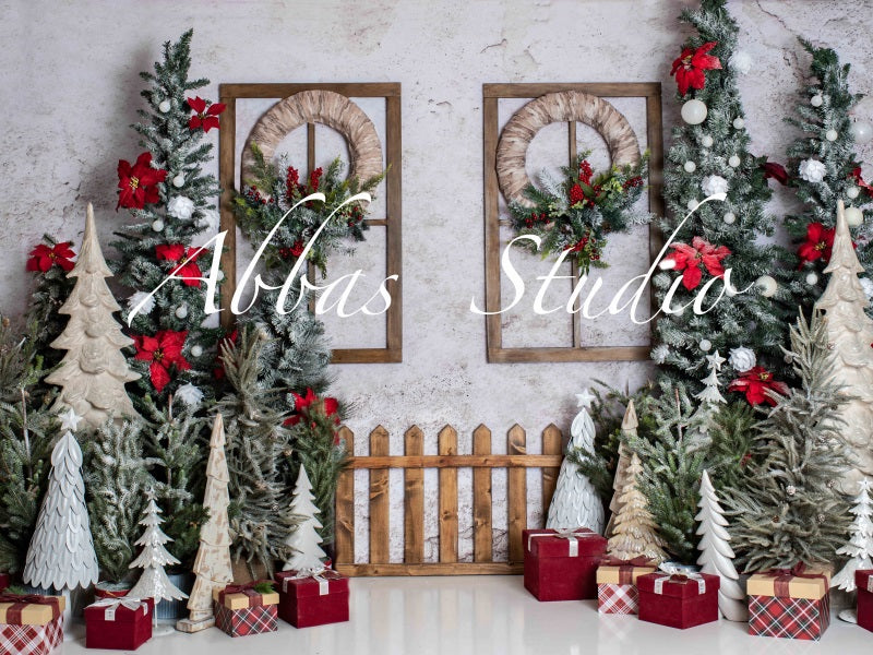 Kate Christmas Brick Wall Red White With Windows Backdrop Designed by Abbas Studio