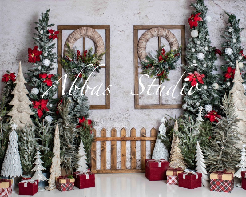 Kate Christmas Brick Wall Red White With Windows Backdrop Designed by Abbas Studio