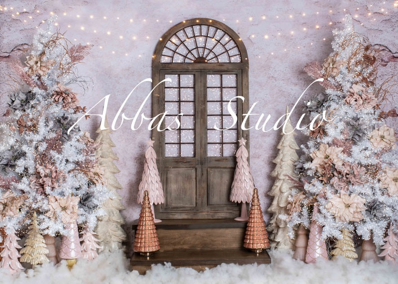 Kate Christmas Pinks with Outside Single Door and Lights Backdrop Designed by Abbas Studio