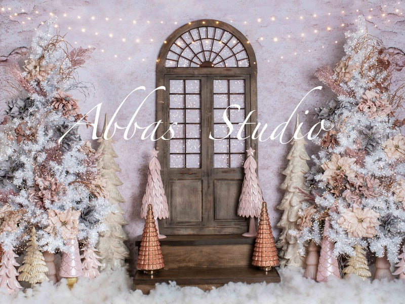 Kate Christmas Pinks with Outside Single Door and Lights Backdrop Designed by Abbas Studio